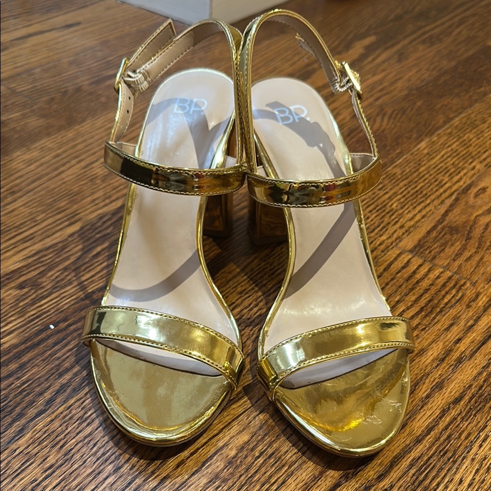 BP Gold Metallic Heels with Strappy Design